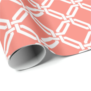 Papier Cadeau Motif de treillis de liaison corail et octogone bl