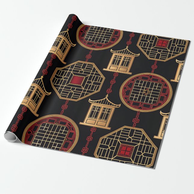 Papier Cadeau Motif de treillis du pavillon chinois (Déroulé)