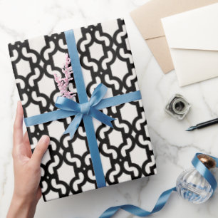 Papier Cadeau Motif de treillis en quatrefeuilles noir marocain