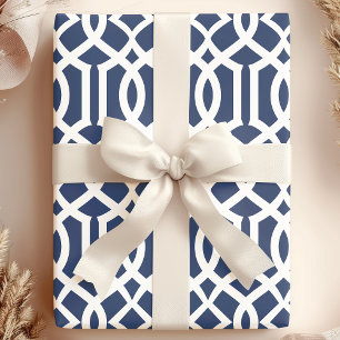 Papier Cadeau Motif de treillis marocain bleu marine et blanc te