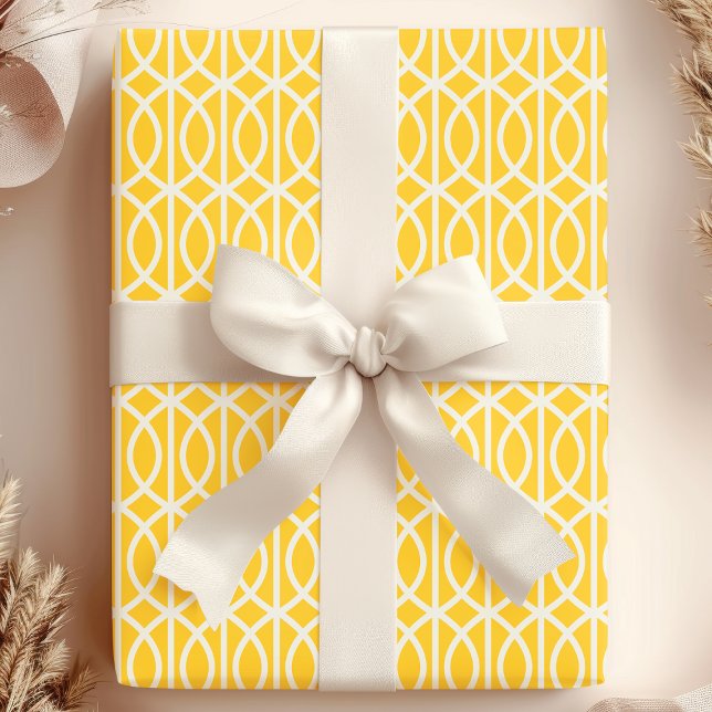 Papier Cadeau Motif de treillis marocain jaune blanc chic (Créateur téléchargé)