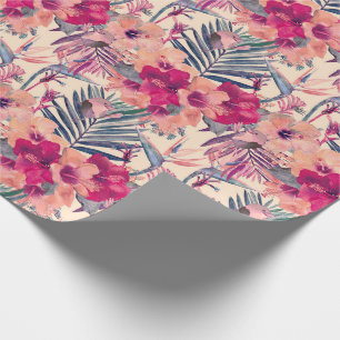Papier Cadeau Motif de Troglodyte à l'Hibiscus Tropical Rétro