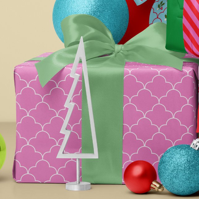 Papier Cadeau Motif de tuile blanche et rose bonbon (Créateur téléchargé)