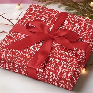 Papier Cadeau Motif de typographie calligraphique de Noël rouge 