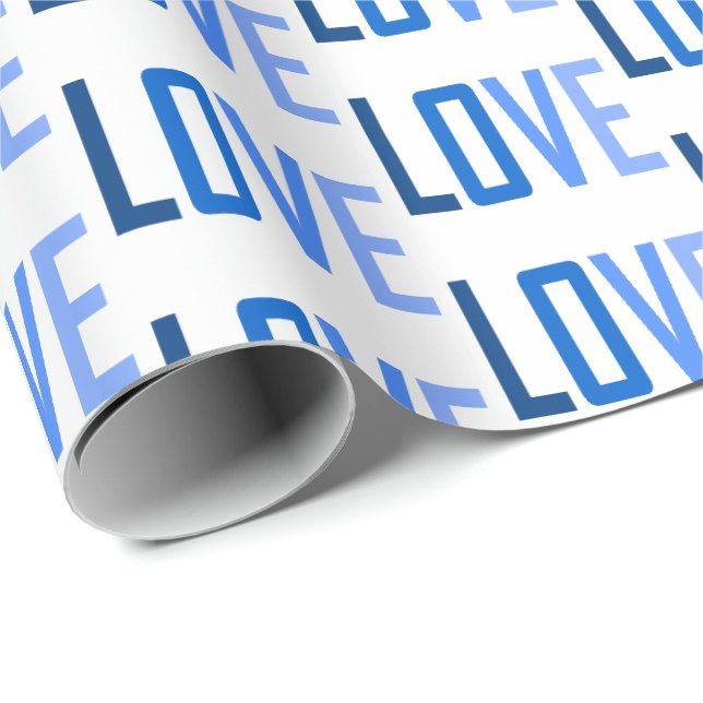 Papier Cadeau Motif de typographie d'amour bleu (Coin rond)