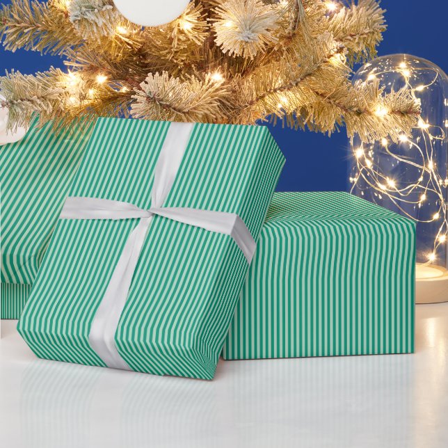 Papier Cadeau Motif de vacances classique rayure de Noël vert (Vacances)