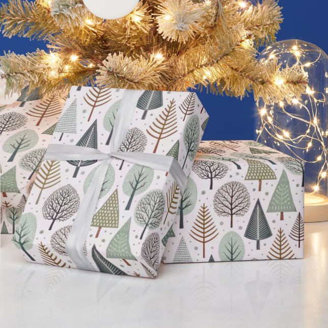 Papier Cadeau Motif de vacances d'arbre de Noël gribouillé paste (Vacances)