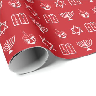Papier Cadeau Motif de vacances Hanoukka rouge et blanc juif