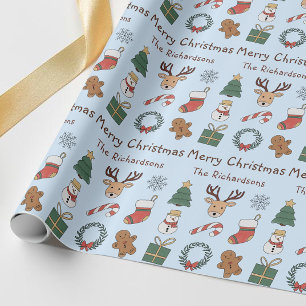 Papier Cadeau Motif de vacances mignon Noël bleu festif