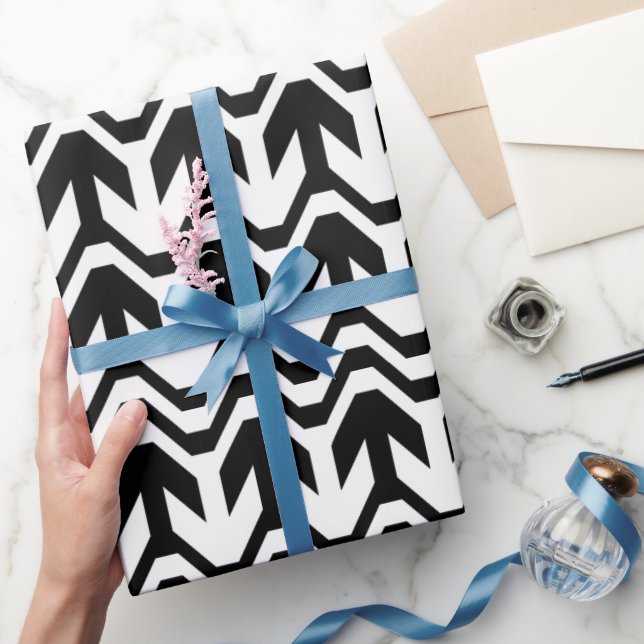 Papier Cadeau Motif de vague bidirectionnel noir et blanc (Cadeaux)