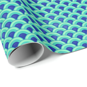 Papier Cadeau Motif de vague d'art déco - turquoise et cobalt