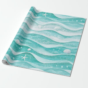 Papier Cadeau Motif de vague d'océan de coquillages côtiers