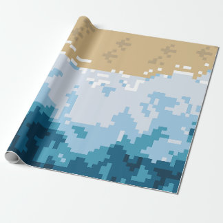 Papier Cadeau Motif de vagues et de rivage de l'océan en pixels