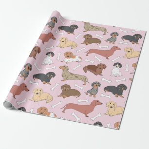 Papier Cadeau motif de variété dachshund en rose