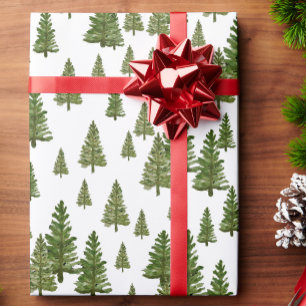 Papier Cadeau Motif de verdure hivernale de pins simples