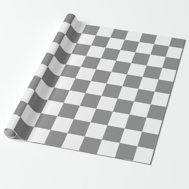 Papier Cadeau Motif de vérification À damiers blanc gris cendré (Déroulé)