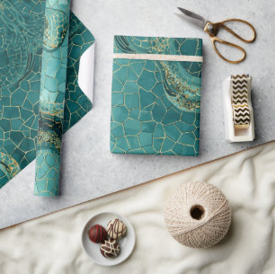 Papier Cadeau Motif de verre de mer aquarelle mosaïque or sarcel