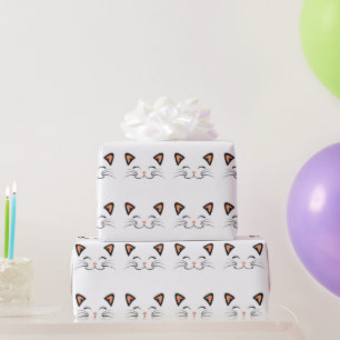 Papier Cadeau Motif de visage de chat souriant minimaliste kawai