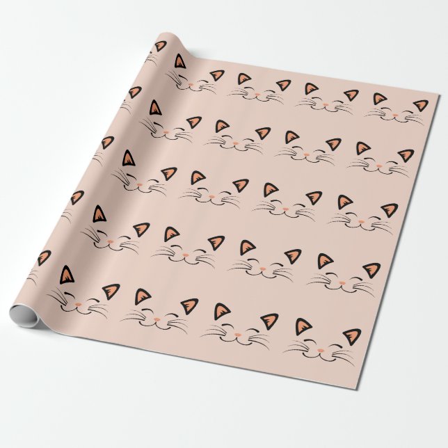 Papier Cadeau Motif de visage de chaton flottant  (Déroulé)
