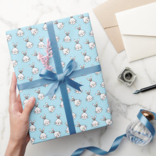 Papier Cadeau Motif de visage de lapin mignon sur fond bleu clai