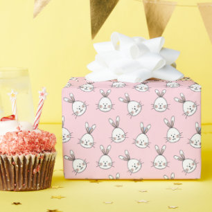 Papier Cadeau Motif de visage de lapin mignon sur rose clair