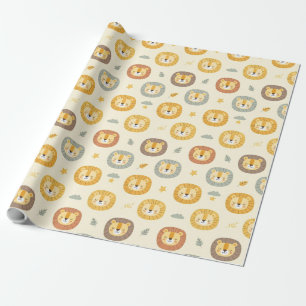 Papier Cadeau Motif de visage de lion de safari mignon 
