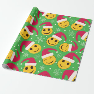 Papier Cadeau Motif de visages souriants et heureux de Noël avec