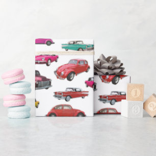 Papier Cadeau Motif de voitures et de camions rétro