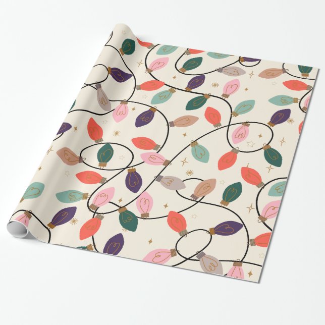 Papier Cadeau Motif de voyants de chaîne de vacances rétros (Déroulé)