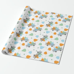 Papier Cadeau Motif de Wagon Citrouilles de la récolte d'automn