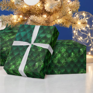 Papier Cadeau Motif d'écailles de dragon vert Fantaisie Émeraude