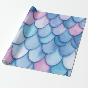 Papier Cadeau Motif d'écailles de sirène bleues et roses, pastel