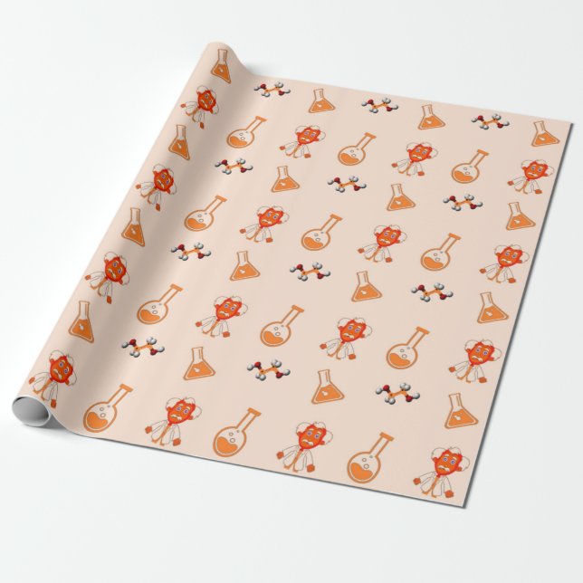Papier Cadeau Motif décoratif de chimie orange (Déroulé)