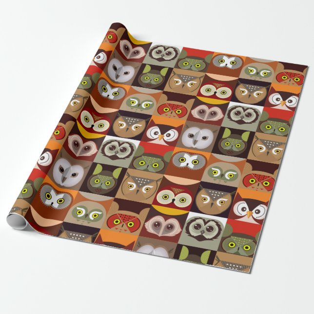 Papier Cadeau Motif décoratif de hibou (Déroulé)