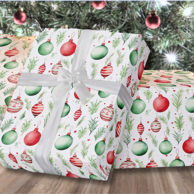Papier Cadeau Motif Décoratif Noël (Cute Festive Holiday Greenery Ornaments Christmas Wrapping Paper)