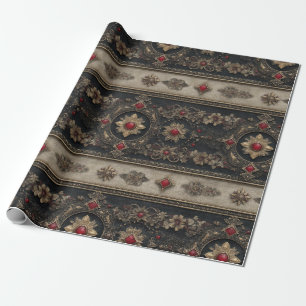 Papier Cadeau Motif d'élégance baroque gothique rubis