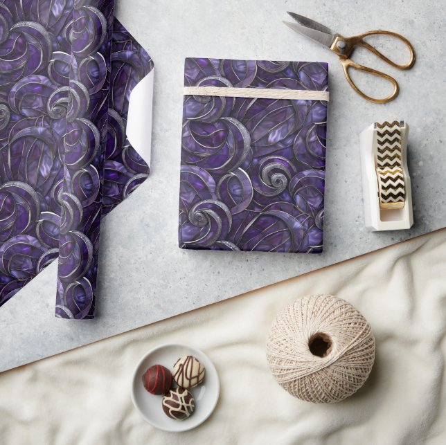 Papier Cadeau Motif d'élégance de Noël violet Accent d'argent (Artisanat)