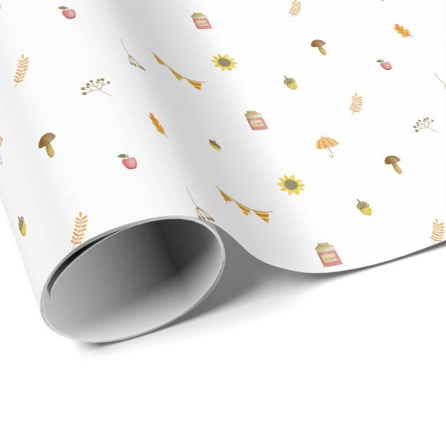 Papier Cadeau Motif d'éléments automnaux mignons. (Coin rond)