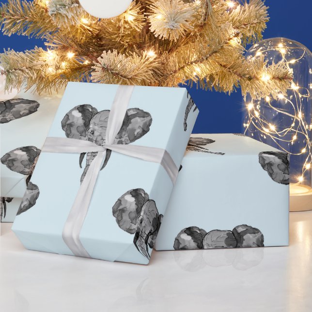 Papier Cadeau Motif d'éléphant d'Afrique gris (Vacances)