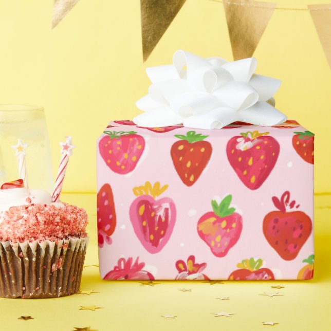 Papier Cadeau Motif Délice de Fraises (Fête d'anniversaire)