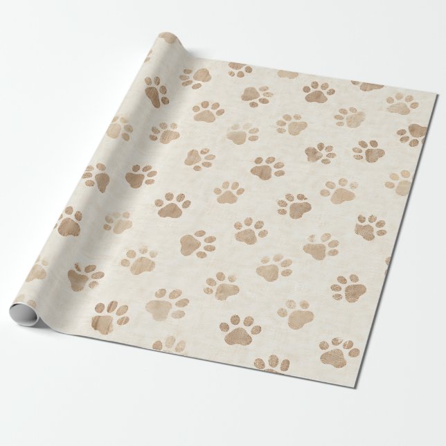 Papier Cadeau Motif d'empreinte de patte à l'aquarelle rustique  (Déroulé)