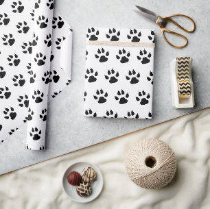 Papier Cadeau Motif d'empreinte de patte de chien noir et blanc