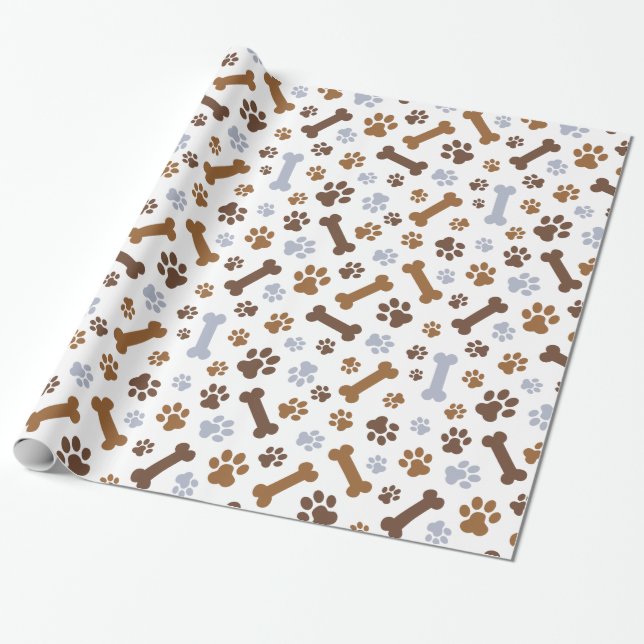 Papier Cadeau Motif d'empreintes de pattes de chien (Déroulé)