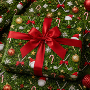Papier Cadeau Motif d'équipement de golf de Noël sur de l'herbe