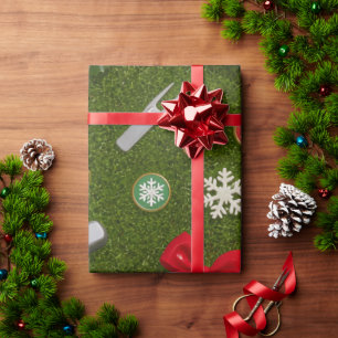 Papier Cadeau Motif d'équipement de golf de Noël sur de l'herbe