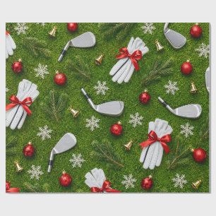 Papier Cadeau Motif d'équipement de golf de Noël sur de l'herbe
