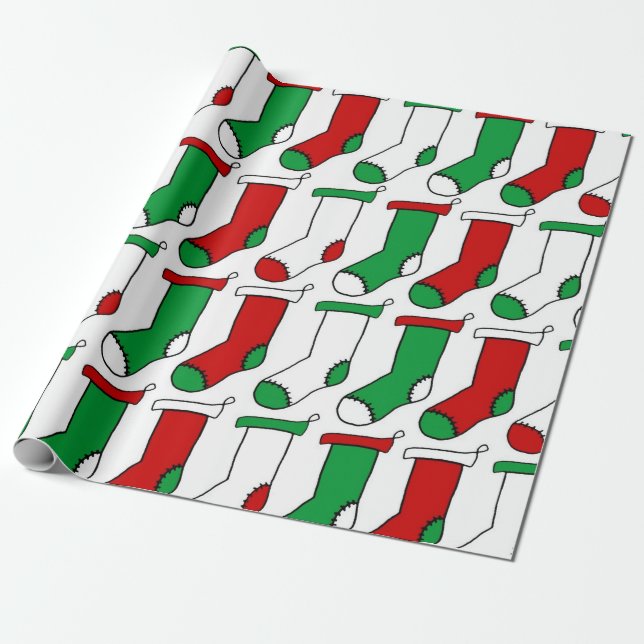 Papier Cadeau Motif des Bas de Noël rouges et verts (Déroulé)