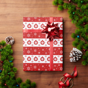 Papier Cadeau Motif des bulles de Noël rouges et des flocons de 