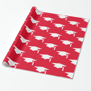 Papier Cadeau Motif des Caps de Graduation Rouge - Graduation