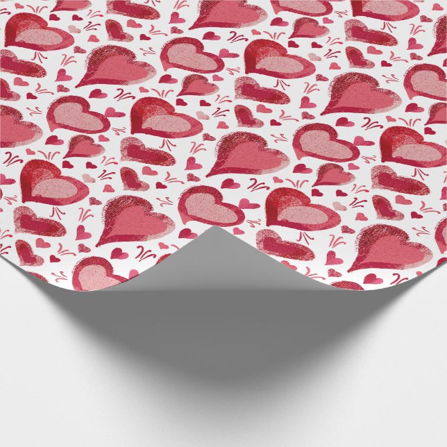 Papier Cadeau Motif des Coeurs rouges Dessin Saint Valentin (Coin)